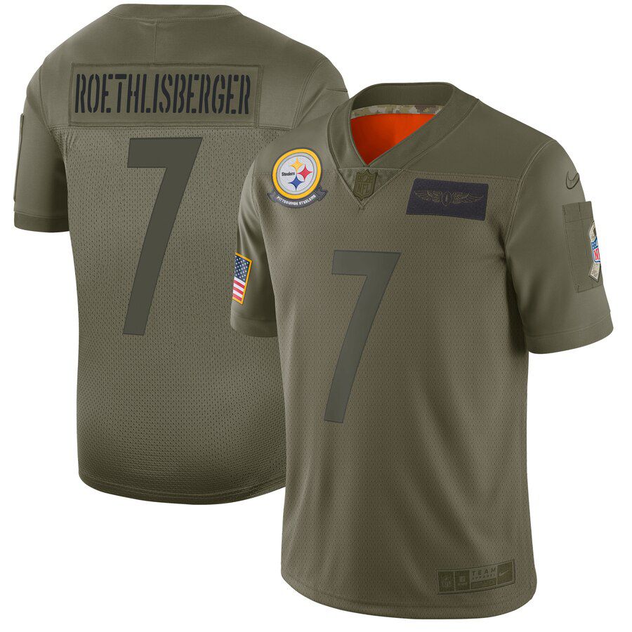 Men Pittsburgh Steelers #7 Roethlisberger Green Nike Olive Salute To Service Limited NFL Jerseys